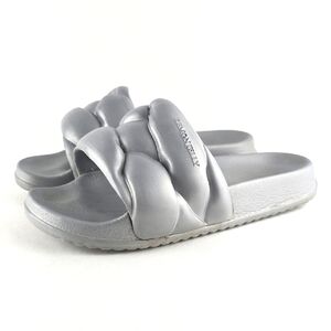 Lemonjelly Women's Silver Braided Flat Slides Sandals Lightweight Size 38